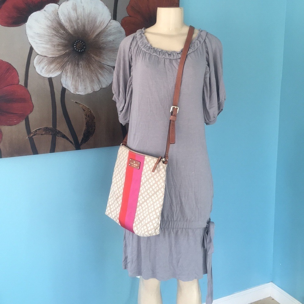 Beau & Soleil  Gray Puff Sleeve Tiered Mid  Dress Small